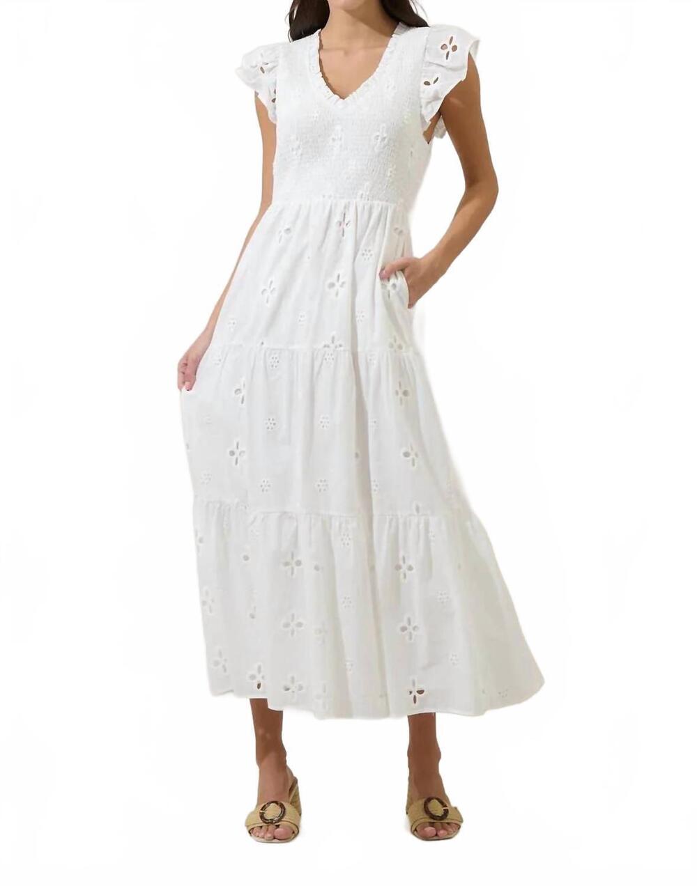NEW SUGARLIPS kinna eyelet sunfire tiered midi dress in white